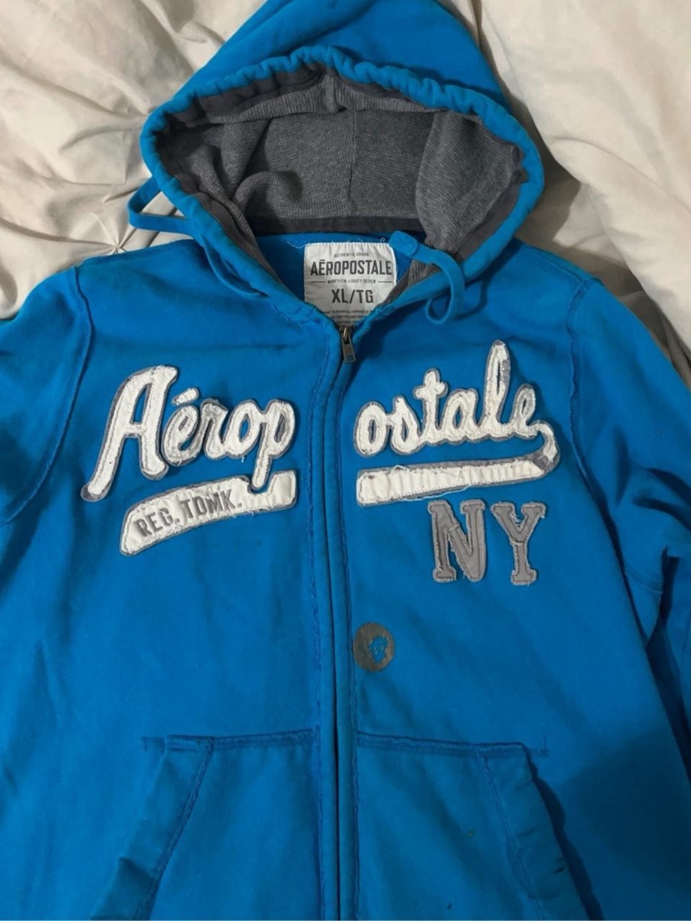 Aeropostale Bright Blue Hooded Zip-Up Jacket with Grey Lining